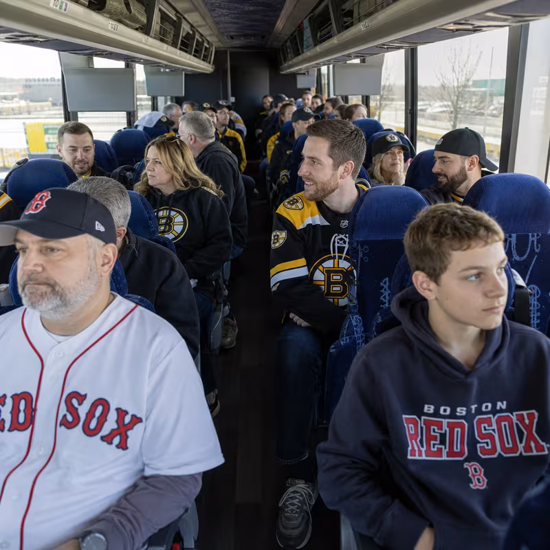 Passenger seating aboard a Boston party bus rental