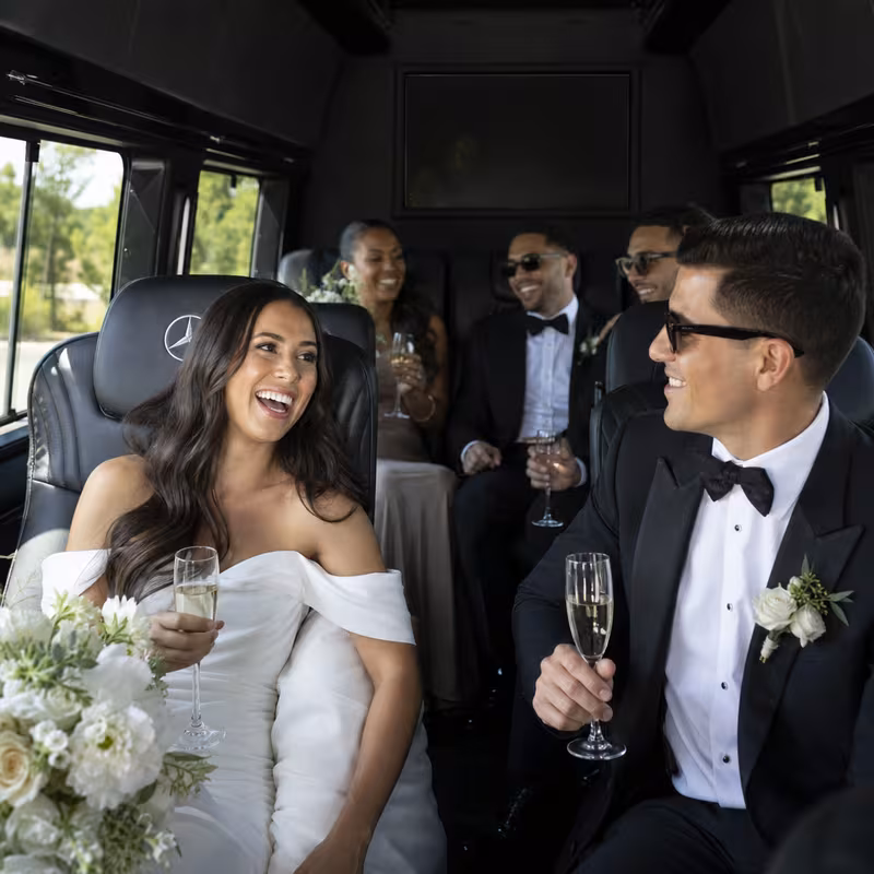 Black Mercedes Sprinter van staged for an Boston Wedding Transportation group