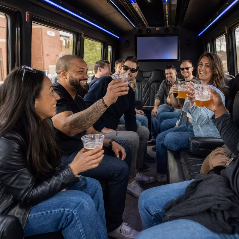 Black Mercedes Sprinter van staged for an Boston Winery & Brewery Tour Transportation group